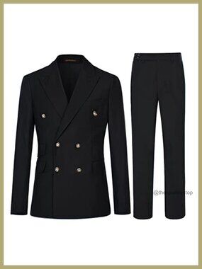 Men's Slim Fit 2-Piece Double Breasted Suit with Blazer & Pants - Polyester